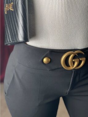 Gucci Black Trousers with Gold Double G Buckle